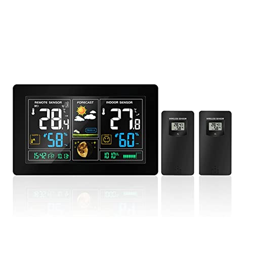 Kg7Hqrp Q4Q326 Weather Station 2 Outdoor Sensor Weather Station With Wireless Temperature Humidity Display Weather Forecast Rcc Snooze Alarm Clock Colorful Lcd cover