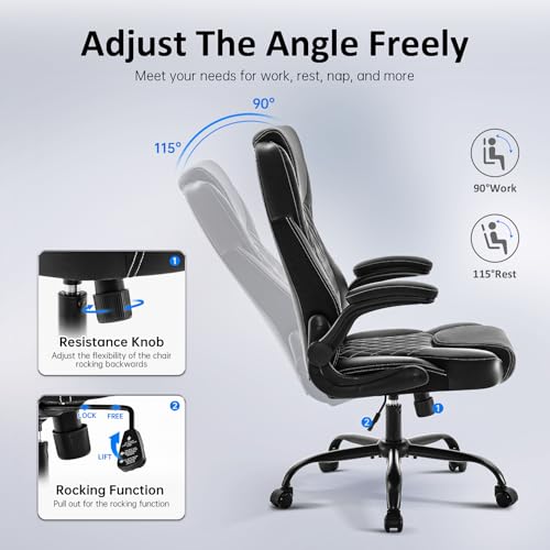 Image of amseatec Big and Tall Office Chair, Flip-Up, Executive Desk Chair, Black