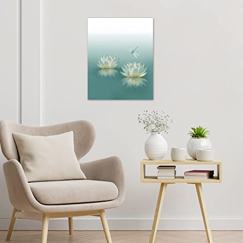Hvest Dragonfly With Water Lily Flowers Canvas Wall Zen Spa Picture Printed Artwork For Living Room Bedroom Bathroom Wall Decor,Stretched And Framed Ready To Hang,12X16 Inches #TOP3