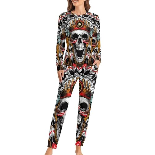 Pyjama femme crâne exotique ensemble haut manches longues et pantalon de nuit en textile premium
