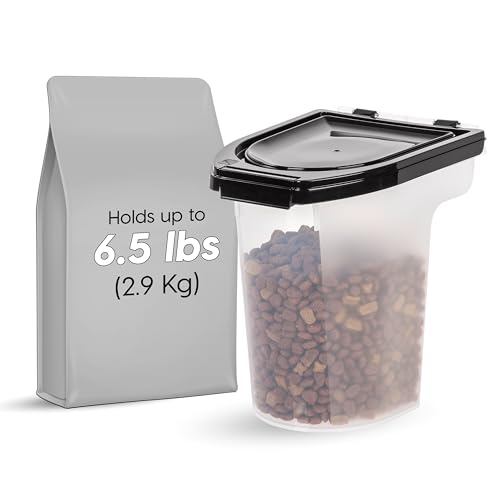 IRIS USA WeatherPro Airtight Pet Food Storage Container, Up to 6.5 lbs, Treat Box for Dog Cat and Bird Food, Keep Fresh, Translucent Body, Easy Clean Up, BPA free, Clear/Black