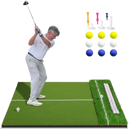 KQUIXOTIC 6x4ft Dual Turf Golf Mat with Ball Tray