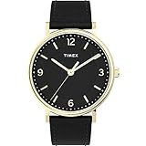 Timex Men's Southview 41mm Watch – Gold-Tone Case Black Dial with Black Leather Strap