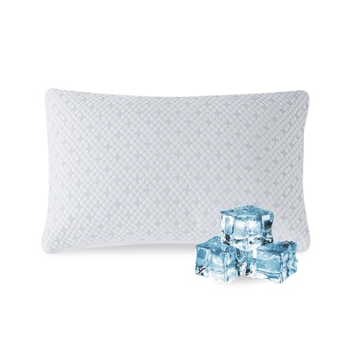 Image of EGOHOME Cooling Shredded Memory Foam Pillows for Hot Sleepers, Adjustable Bed Pillows for Side, Back or Stomach Sleepers, Neck Pillows for Sleeping, Queen Pillow with Removable Cover(Pack of 1)