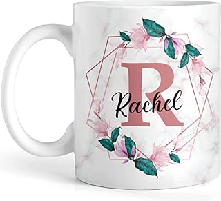 EKAM Personalised Tea Mug with Initial Name - Best Floral Marble Mug - Customised Gift for Valentines Day, Birthday, Christmas Day for Mom, Dad, Kids, Friends or Girls, 11oz Ceramic Cup (Design 5)