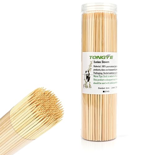 TONGYE [200 PCS] 10 inch Bamboo Skewers, Premium Wooden Skewers Without Splinters, Skewers for Grilling, BBQ, Appetizer, Fruit Kabobs, Chocolate Fountain, Cocktail Toothpicks, and Food Skewer Sticks.