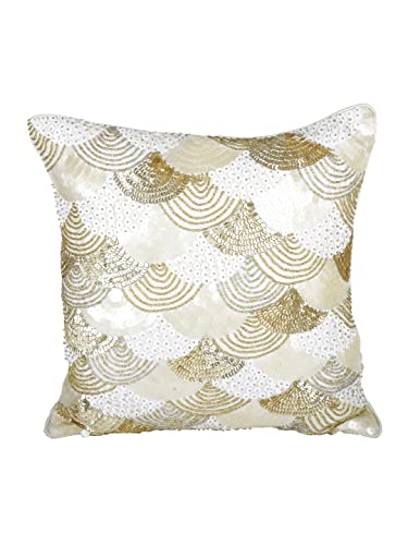 Image of eyda Sequin Cushion Covers 16X16 Inch, Pack of 2, Square Throw Cushion Covers, Pillow Covers for Bed, Decorative Cushion Covers for Sofa, Chair, Bed, Pillow Cover - Gold & Silver