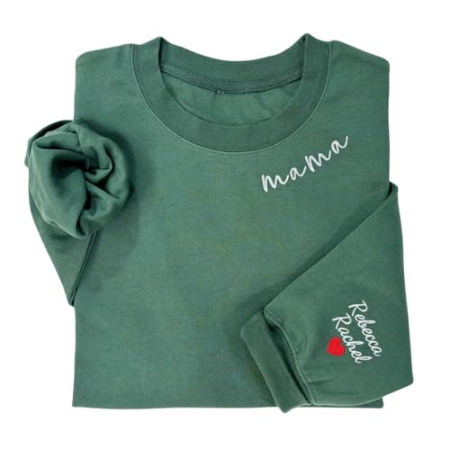 Felpa ricamata per mamma con nomi di bambini, cuore sulla manica, cappuccio per rivelare gravidanza, regalo per la prima volta, 19 colori, XS/S, 19 colori, XS/S