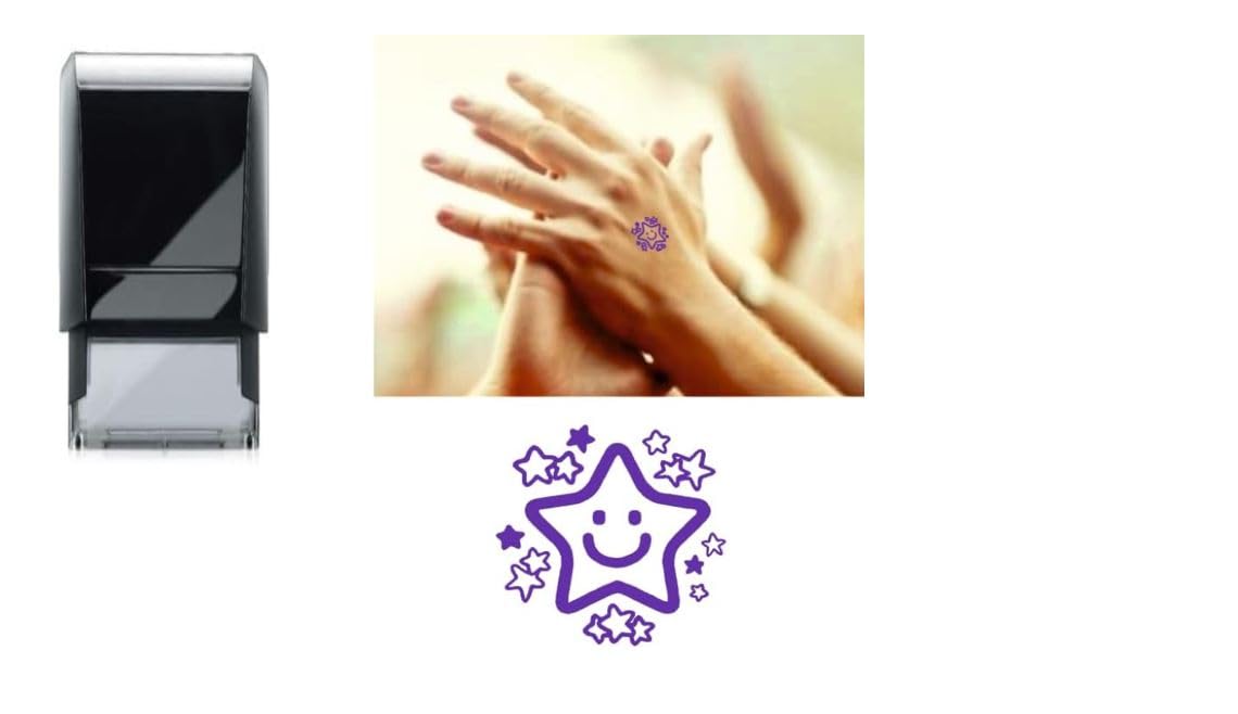 Smiling Star - Self Inking Hand Stamp - Ideal for Parties, Events, Festivals etc 18mm Violet Ink