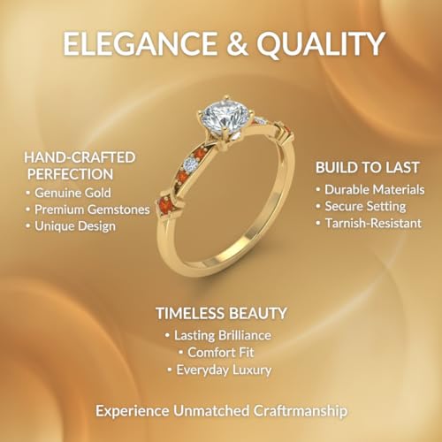 Image of Choose Your Gemstone Petite Pave Diamond CZ Engagement Ring Yellow Gold Plated Round Shape Petite Engagement Rings Minimal Modern Design Birthday Gift Wedding Gift US Size 4 to 12