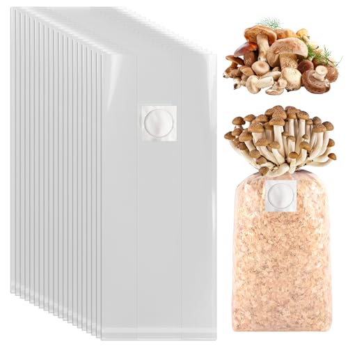 DGN 20 Pièces Sacs de Culture de Champignons, 32x50 cm Sac de Culture de Champignons avec Filtre de 0,2 Microns, Sacs de Culture Mushroom Spawn pour Champignons et Champignons du Bambou Ganoderma