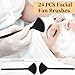 24 PCS Fan Brushes Esthetician, Soft Facial Brushes, Fan Brush, Multi Use Cosmetic Tools for Foundation Blush Loose Powder and Smear Etc (Black)