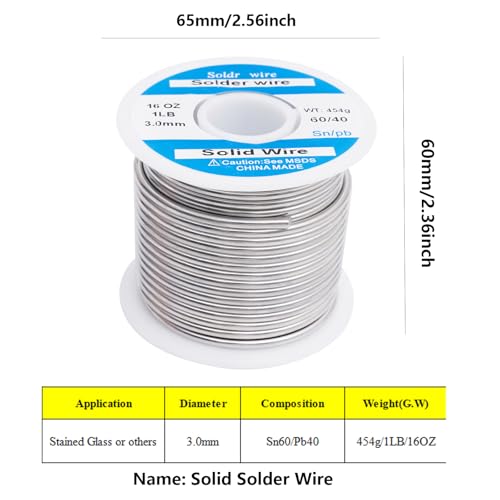 Image of 60 /40 3mm Solder Wire Solid Core 454g /1LB for Stained Glass