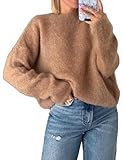 Antnation Womens Soft Fuzzy Knit Sweater Oversized Cozy Pullover Jumper Long Sleeve Casual Crewneck Sweater(Khaki-M)