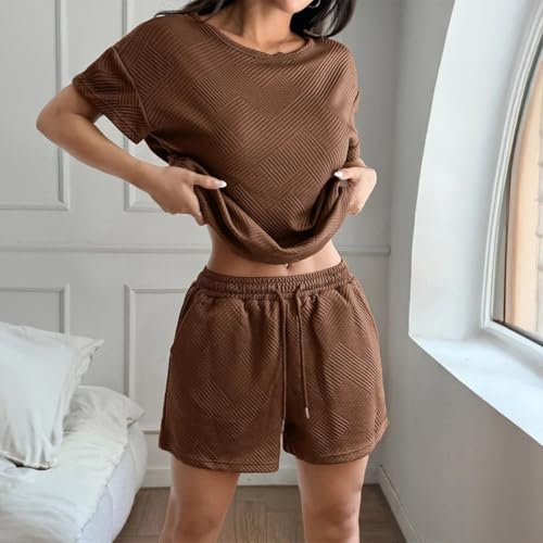 Ensemble short sport femmes haut ample col rond textile fluide
