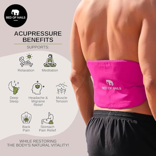 BED OF NAILS the Comfortable Acupressure Strap — Mini Acupuncture Mat, 1,848 Nails, On-the-Go Back Pain Relief Acupressure Mat —Wellness Gifts for Women and Men - With Carry Bag- 38 x 20cm, Pink