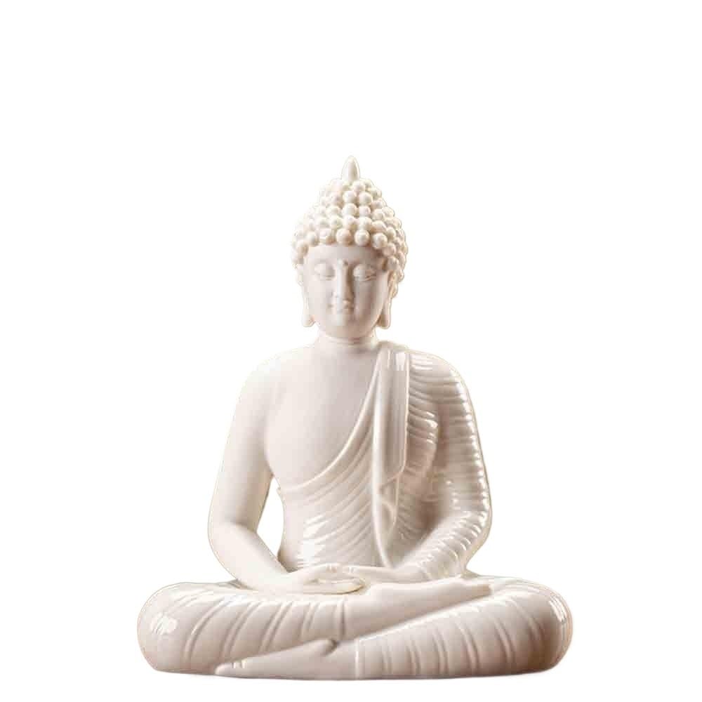 Figurki Feng Shui, Czysta biała mała statua Buddy ozdoba ceramiczna pulpit salon biuro Feng Shui dekoracja rzeźba ozdoby