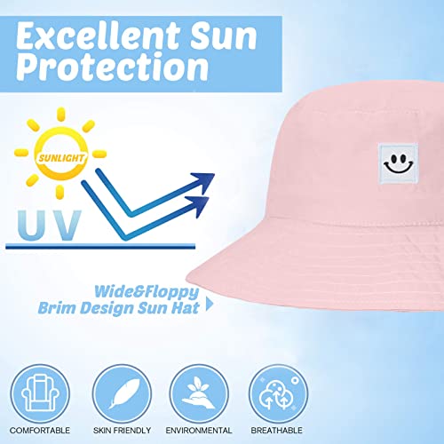 Ajg Kids Bucket Hats Smile Face Toddler Sun Protection Cotton Sun Hat Baby Summer Outdoor Beach Fishing Cap For Girls Boys (1-Pink) #TOP4