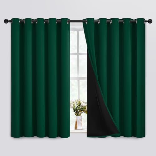 Image of SimpleHome Dark Green 100% Blackout Curtains Room Darkening Living Room 63