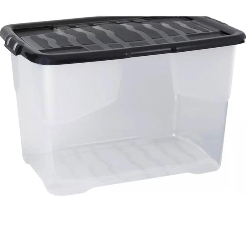 Neat. Plastics Large Plastic Storage Box With Black Clip-On Lids, Durable & Stackable Organizing Box Container For Home, Garage & Office, Set of 2