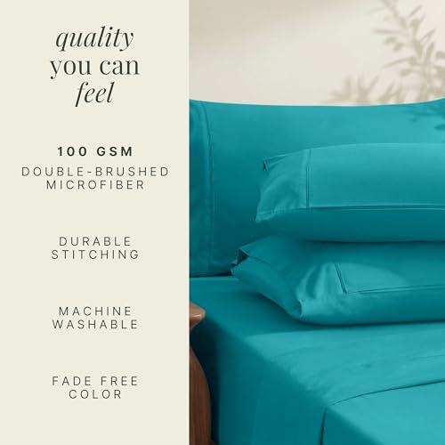 Image of Hearth & Harbor Extra Deep Pocket Sheets - Fits Mattress 18-24 Inches Deep - Extra Deep Pocket Twin XL Sheets Sets - 4 Piece Twin XL Size - Teal