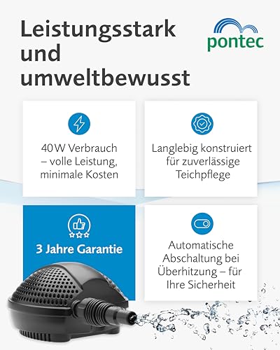 Pontec 50853 PondoMax (Eco 2500) Filterpumpe Teich, Wasserfall, Filteranlage, Teichpumpe für Außen, Energieeffiziente Bachlaufpumpe zur Filtereinspeisung, 10 m Kabel, Dunkelgrau