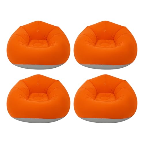 Image of 4 Pcs Inflatable Bean Bag Chairs with Foot Air Pump Outdoor Blow up Couch Folding Portable Inflatable Couch for Camping Movie Night, Lazy Sofa Chair (Orange X 4)