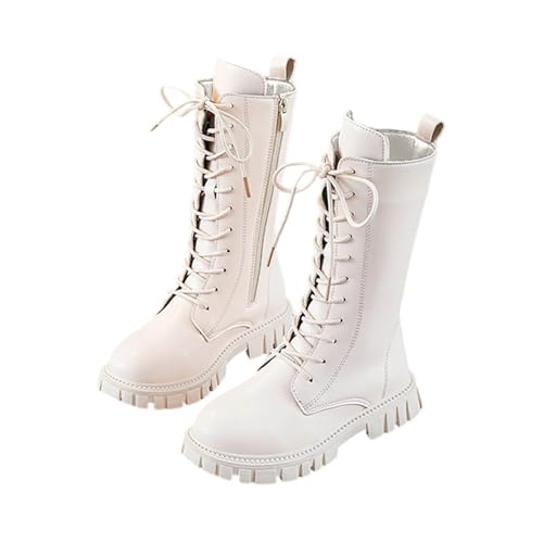 Girls Combat Riding Boots Lace Up Side Zipper Knee High Goth Booties PU Leather Fur Lined Warm Winter Boot 4-11 Years Size