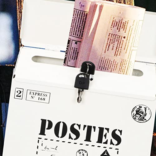 Yardwe Vintage Decor Mailbox Post Box Vintage Letter Box Wall Mount Mailbox Post Box Pastoral Locking Mailboxes Retro Postboxes With Keys Lock Drop Box Collection Boxes Mail Box #TOP7