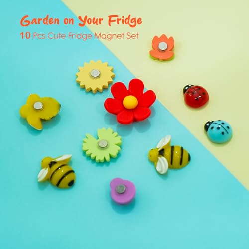 Image of Nostrae by Ekhasa Multicolor Floral Bees Cute Fridge Magnets Set of 10 | Fridge Magnet Refrigerator Stylish | Kitchen Fridge Decoration Items | Mini Gifts