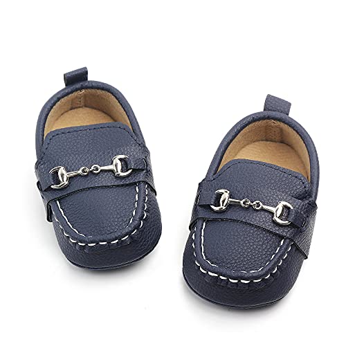 Xyluigi Baby Boys Loafers Infant Toddler Prewalker Moccasins Crib Dress Shoes Nubuck Pu Leather Sneakers Classic Navy 12-18 Months #TOP2