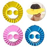 Pengxiaomei 3Pcs Baby Shower Caps,3 Colors Baby Bathing Hat Kids Adjustable Shower Cap Kids Wash Hair Shield with Ear Protection