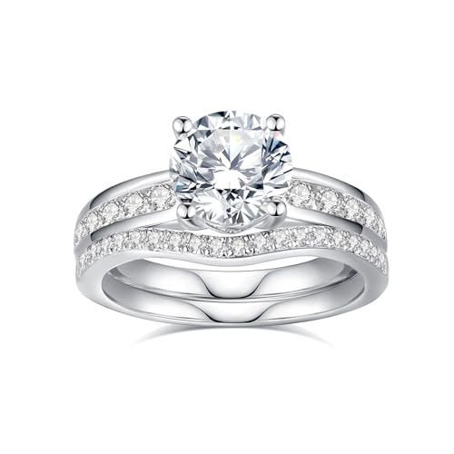 Image of Moissanite Wedding Ring Set for Women 925 Sterling Silver with 18K White Gold Plated D Color VVS1 Clarity Travel Moissanite Engagement Rings Promise Rings with Certificate