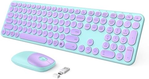 seenda Wireless Keyboard and Mouse, USB & Type C 2-in-1 Receiver, SK73-3 Full Size Purple Wireless Keyboard Mouse Combo, Compatible for Windows, MacBook Pro/Air, Laptop, Desktop, PC - Purple Green