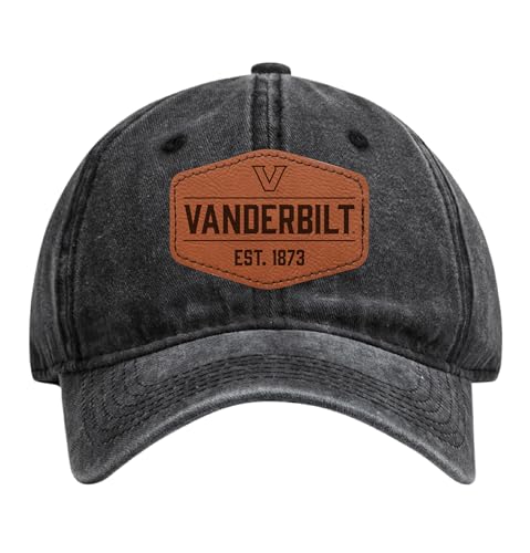 Vanderbilt Commodores University Officially Licensed Dad Hat - Unisex Baseball Cap with Hexagon Engraved Leather Patch Black