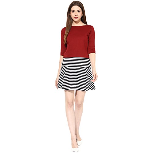 Image of Miss Chase Women's Black Boat Neck Half Sleeves Casual Buttoned Crop Top