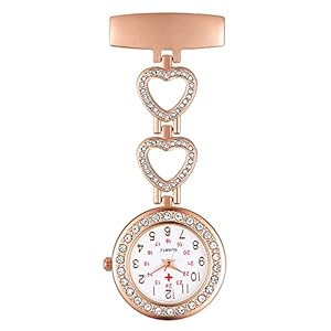 Silverora Verpleegsterhorloge, verpleegsterhorloge, liefde, zirkonia, hart, zusterhorloge, kwarts, clip-on zakhorloges voor dokter, medisch horloge, paramedicus, cadeau, roségoud, roségoud
