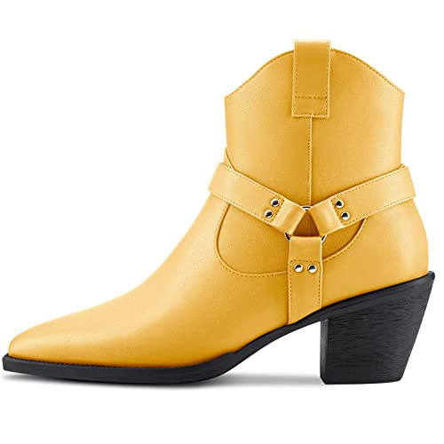 Aachcol Women Ankle Boots Short Bootie Square Toe Low Kitten Chunky Block Heel Western Cowboy Cowgirl Matte Zipper Dress Shoes 2.5 Inch2