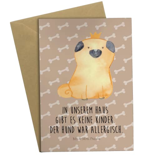 Mr. & Mrs. Panda Grußkarte Mops Krone - Geschenk, lustig, Hund, Geschenkideen, Papa, königlich, Klappkarte, Weihnachten, Karte, Frau, Sprüche, allergisch, haha