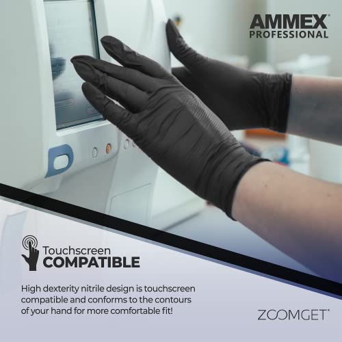 Ammex Black Nitrile Disposable Exam Gloves, 3 Mil, Latex & Powder Free, Food-Safe, Textured, Non-Sterile, Medium, Box Of 100 #TOP3