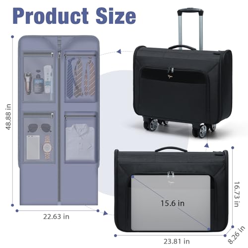 Softside Rolling Garment Bag, Large Duffle Garment Bag with Wheels, 3 in 1 Detachable Suit Luggage for Women Men, Business Travel Weekender, Black4