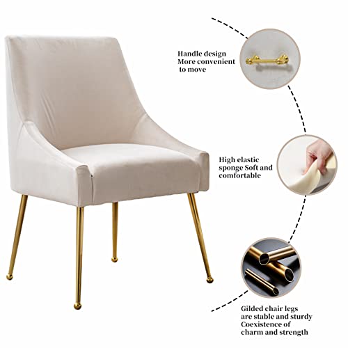 Restworld Velvet Dining Chairs Set Of 2, Furniture Collection Modern Contemporary Upholstered With Polished Gold Metal Legs(Beige) #TOP3