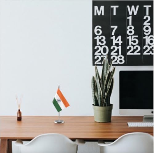 Image of The Flag Company Country Table Flag Single Stainless Steel Stand for Home and Office Desk,Conference (India)