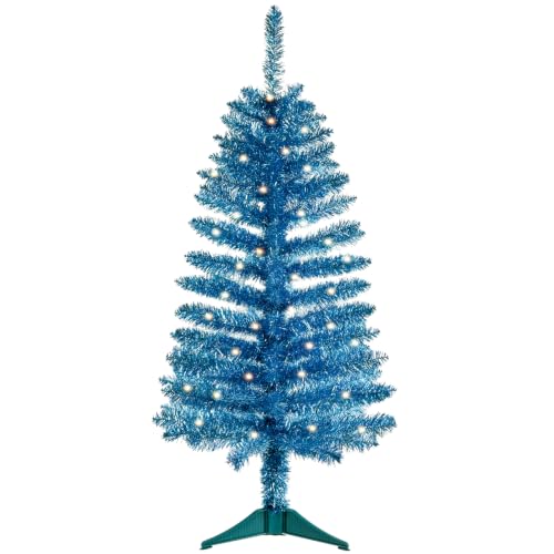 Manlatini 4ft Blue Christmas Tree with Lights, Small Artificial Xmas Tree