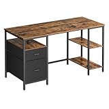VASAGLE Computertisch, Bürotisch, Schreibtisch, mit 3 Ablagen, 2 Schubladen, 140 x 60 x 76 cm, fürs Büro, Wohnzimmer, Industrie-Stil, vintagebraun-schwarz LWD104B01