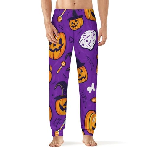Halloween Witch Pumpkins Breathable Mens Pajama Pants Lounge Sleep