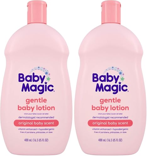 Image of Baby Magic Gentle Baby Lotion, Vitamins & Aloe, Free of Parabens, Phthalates, Sulfates and Dyes, Camellia Oil & Marshmallow Root Original Scent, 16.5 Fl Oz (Pack of 2)