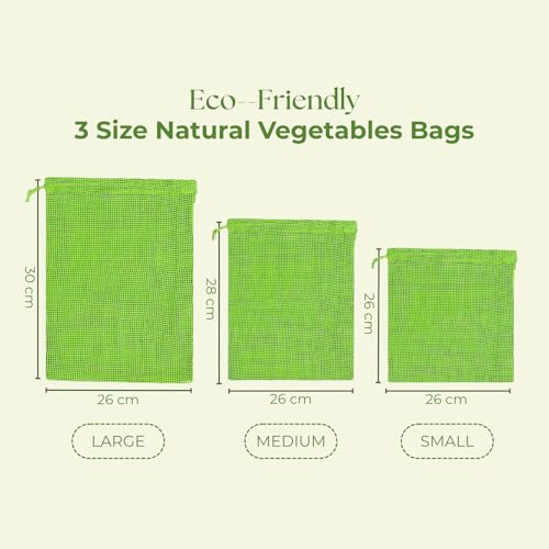 Image of Solitude Set of 6 Cotton Vegetable Fridge Bag | Eco-friendly Natural Vegetables Bags for Fridge Storage | Multi-purpose 100% Cotton Mesh (Neem Green)