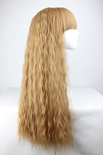 70Cm / 28" Long Curly Light Brown Synthetic Hair With Bangs Corn Rolls Cosplay Wig For Women Party Daily/Free Wig Cap #TOP1