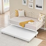 GAOMON Twin Day Bed with Trundle Bed Twin, Metal Daybed with Trundle, Daybed with Trundle Bed Frame, Steel Slat Support Sofa Bed for Kids Teens Adults, No Box Spring Needed, White